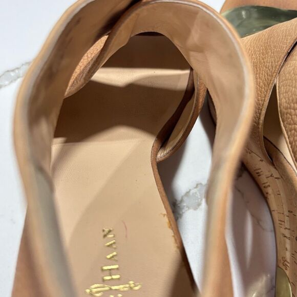 Cole Haan | Women’s Irving Gold Tan Nude Leather Cork Wedge Sandals Size 9B - Picture 9 of 16